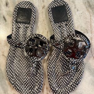 Tory Burch Black and White Polkadot Miller Sandals